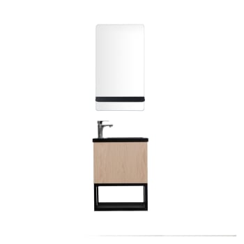 Nova - Meuble lave-mains  décor chêne suspendu + miroir rectangulaire