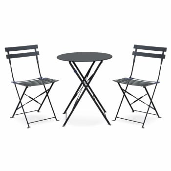 EMILIA - Set de mesa y 2 sillas plegable redonda bistró gris antracita