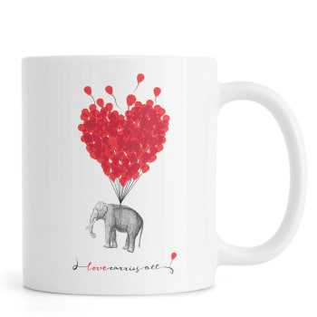 Love carries all - elephant - Mug en céramique en gris & rouge