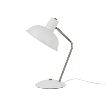 Leitmotiv Tischlampe Hood – Weiße Retro-Lampe Mit Rundschirm, 37.5x19.5 Cm, Aus Eisen, Für Wohn- & Schlafzimmer