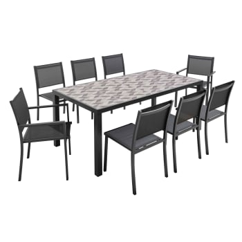 Tivoli - Tavolo da giardino e 8 sedute in alluminio e ceramica