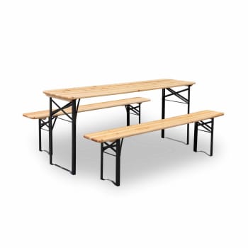 Bayonne - Table en bois 180cm avec 2 bancs esprit brasserie