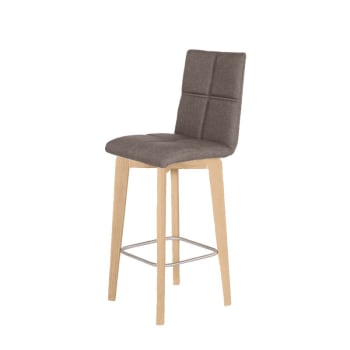 Leo - Chaise de bar scandinave en tissu marron et piètement en chêne