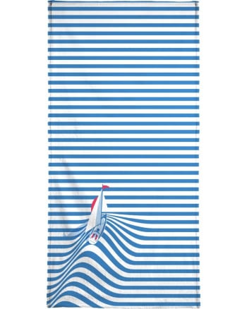 Sail away - Serviette de plage en éponge-velours en blanc & bleu 90x180