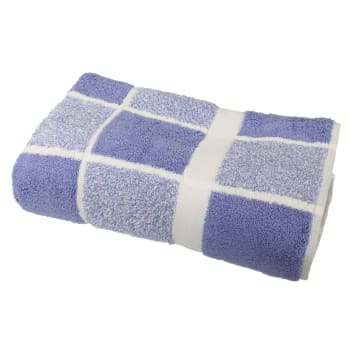 Drap de bain celeste - Drap de bain éponge carreaux en coton bleu 100x150 cm