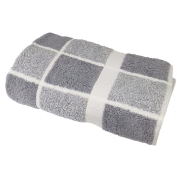 Drap de bain celeste - Drap de bain éponge carreaux en coton gris 100x150 cm