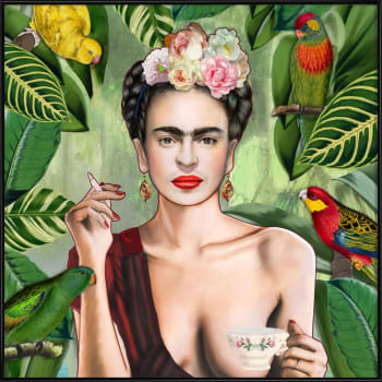 Frida con amigos - Affiche dans cadre standard (noir) rouge & vert 30x30