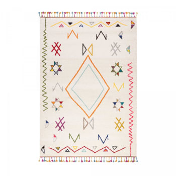 Jadida - Tapis berbère motif ethnic, idéal pour une entrée, crème 60x110