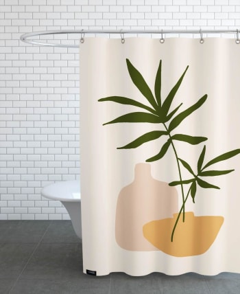 Vases - Rideau de douche en polyester en blanc ivoire & marron 150x200