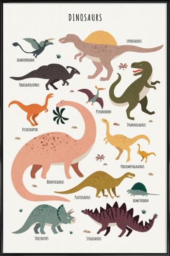 Dinosaur friends - Affiche dans cadre standard (noir) multicolore 20x30