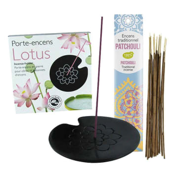 LOTUS - Porte-encens lotus + encens indien au patchouli