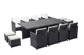 Monaco - Table et chaises 12 places encastrables résine noir/blanc
