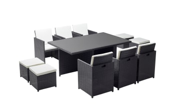 Monaco - Table et chaises 10 places encastrables résine noir/blanc