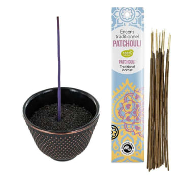 ZEN - Porta incenso in ghisa Zen nero e oro + Incenso indiano con Patchouli