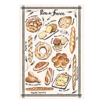 Gastronomie et vin - Torchon pains de france en coton ecru 48 x 72