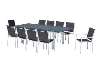 Arezzo - Table de jardin extensible et 10 chaises alu/textilène blanc