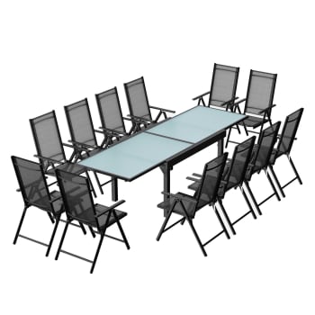 Brescia - Conjunto de jardín de aluminio: mesa extensible + 12 sillas textileno