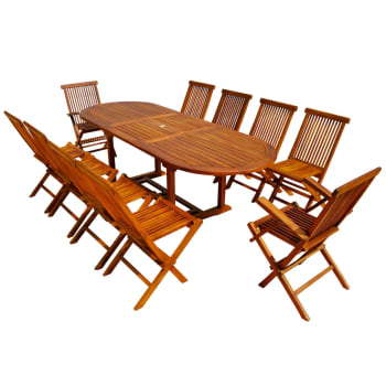 Gartenmöbel aus geöltem Teakholz 8 Personen ovaler Tisch + 8 Stühle