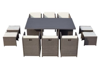Sunset - Table et chaise 10 places encastrables alu résine gris/blanc