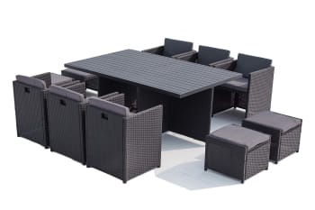 Sunset - Tisch und 10 Stühle aus Alu und Kunstharz, schwarz/grau