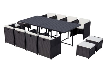 Sunset - Table et chaise 12 places encastrables alu résine noir/blanc
