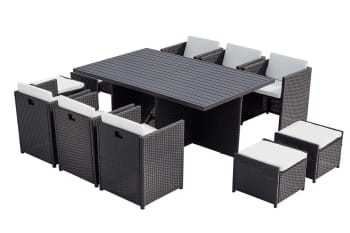 Sunset - Table et chaise 10 places encastrables alu résine noir/blanc