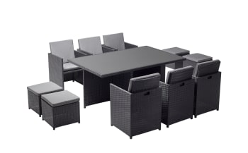 Monaco - Table et chaises 10 places encastrables en résine noir/gris
