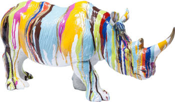 Rhino Colore - Statuette rhinocéros blanc coulées de peinture L55