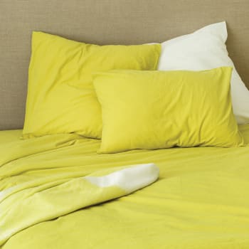 Taie d'oreiller en coton lavé jaune 65x65 cm