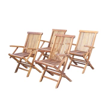 Bali - 4 sillas de jardín plegables de madera de teca maciza aceitada