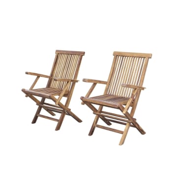 Bali - 2 sillas de jardín plegables de madera teca maciza aceitada