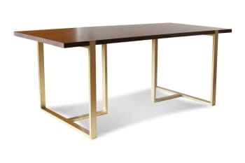 Neutra - Mesa de comedor de metal dorado y madera marron