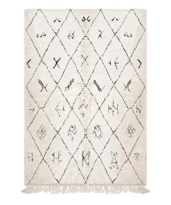 BERBERE - Tapis berbère original marocain laine noir blanc Amazighs 160x230