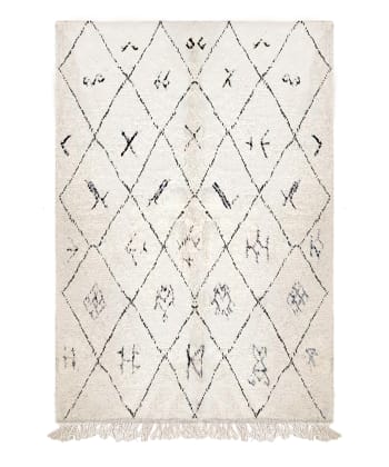 Berbere - Tapis berbère original marocain laine noir blanc Amazighs 140x200