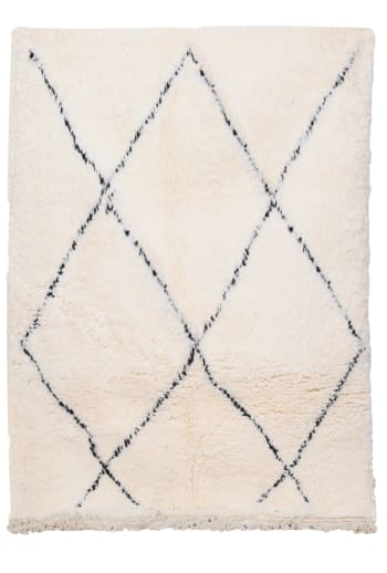 BERBERE - Alfombra bereber original lana marroquí negro blanco kchacha 80x240