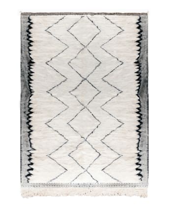 BERBERE - Tapis berbère original marocain laine noir blanc Riad 250x350