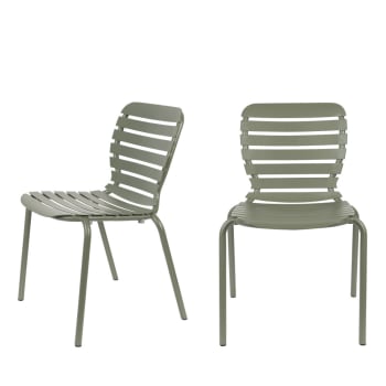 Vondel - Lot de 2 chaises de jardin en métal vert de gris
