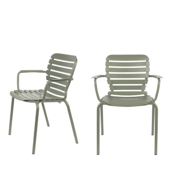 Vondel - Lot de 2 fauteuils de jardin en métal - Vert de gris