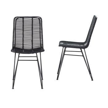 Bohema - 2 chaises en rotin et métal noires