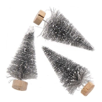 SAPINS - Lot de 3 sapins de Noël en bois gris 7cm