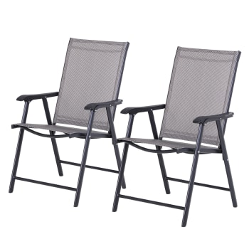 Lot 2 chaises de jardin pliantes accoudoirs métal textilène noir gris