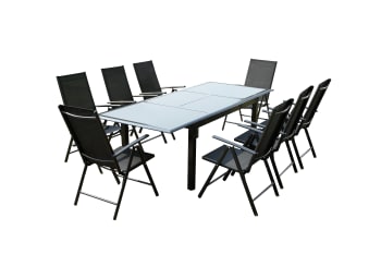 Ravenne - Table de jardin et 8 chaises en aluminium gris
