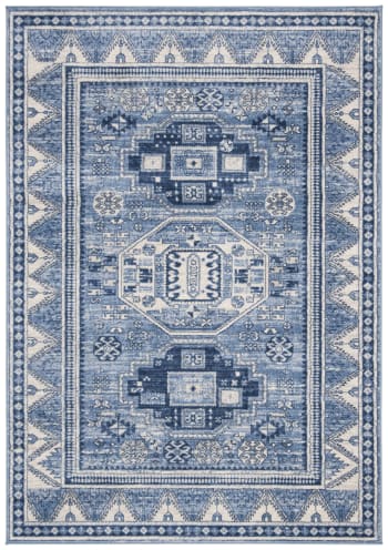 Kazak - Tapis de salon interieur en bleu & gris, 160 x 229 cm