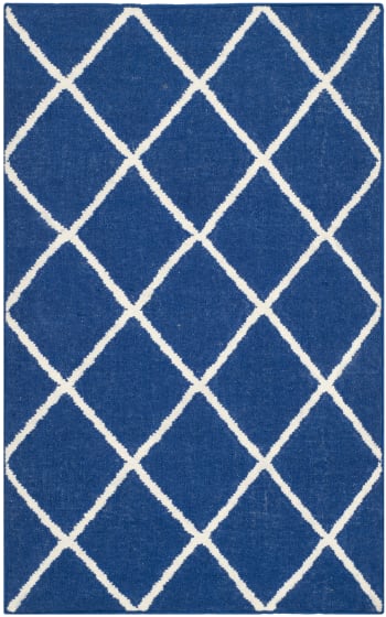 Dhurrie - Tapis de salon interieur en bleu fonce, 76 x 122 cm