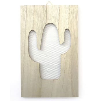CACTUS - Tableau en bois déco grillage cactus 15x24cm