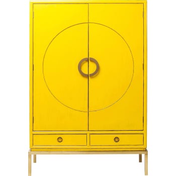 Disk - 2-türiger Schrank mit 2 Schubladen aus Massivholz, gelb
