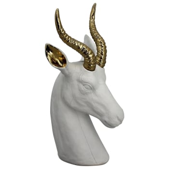 Springbok - Vase en forme de gazelle en résine blanc et or