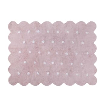 BISCUIT - Tappeto lavabile bordo biscotto in cotone rosa 120x160