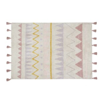 INDIEN - Tapis coton motif indien beige et rose 120x160