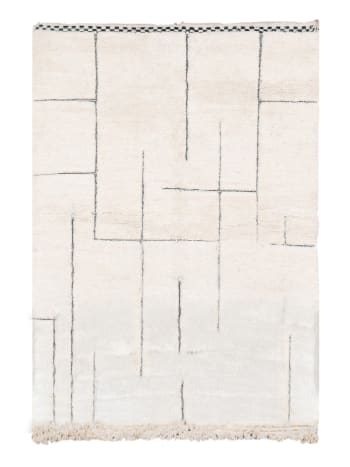 BERBERE - Tapis berbère original marocain laine noir blanc Elbadi 160x230